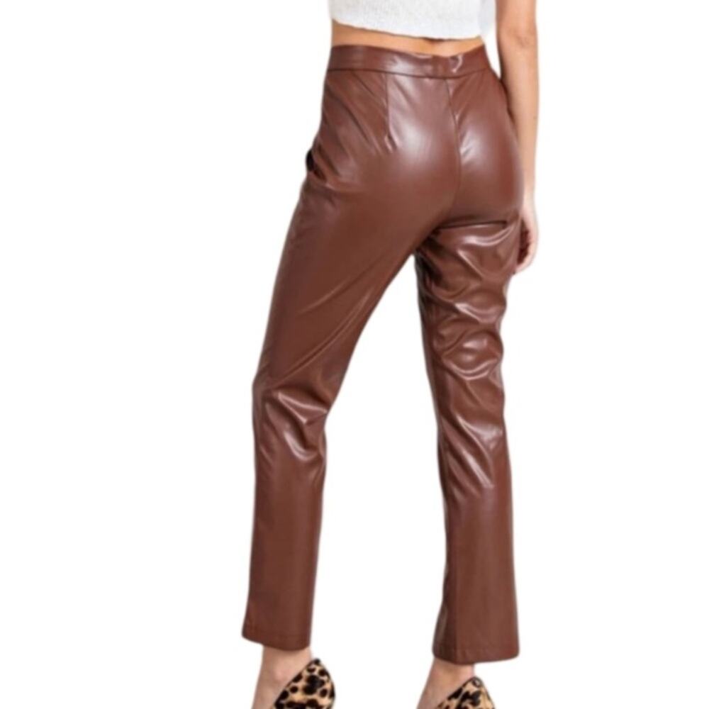Wildfox Vegan Leather Princess Seams Pants - Chocolate Fondant - Picture 2 of 9